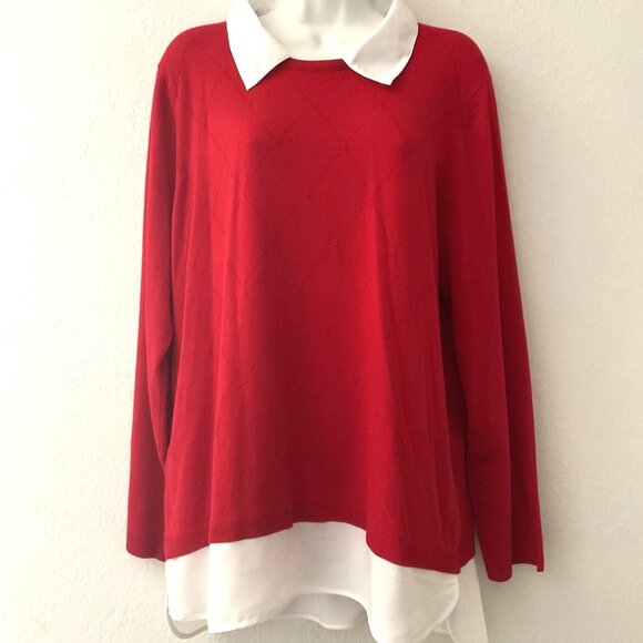 KIM ROGERS SLIP TOP PLUS  1X LIKE NEW HOLIDAY CASUAL COLLAR SHIRT TAIL TUNIC - Picture 1 of 7